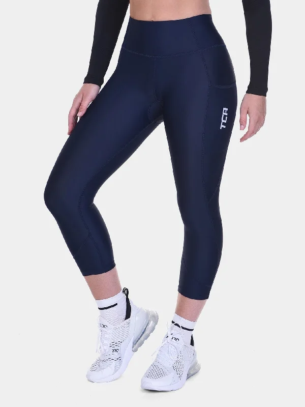 Padded Capri Cycling Leggings For Women With Reflective Strips & Side Pocket Trendy Activewear Leggings