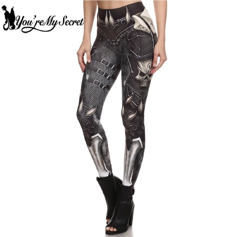 [You're My Secret] Brand New Gothic SKull Punk  Women's Leggings Pants Fantastic Armor Grey Print Ankle Workout Fitness Trousers Cozy Oversized Leggings