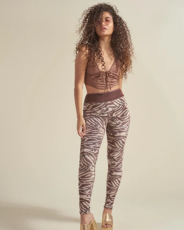 Zebra High-Waisted Velvet Leggings | Women's Elegant Textured Leggings