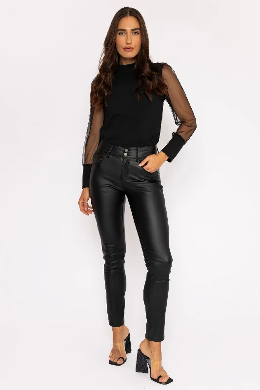 Black Pu Jeans Trendy Skinny Fit Jeans