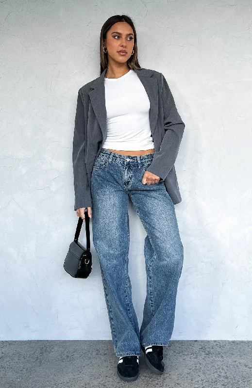 Bring The Style Low Rise Wide Leg Jeans Brown Blue Acid Wash Stylish High-Waist Jeans