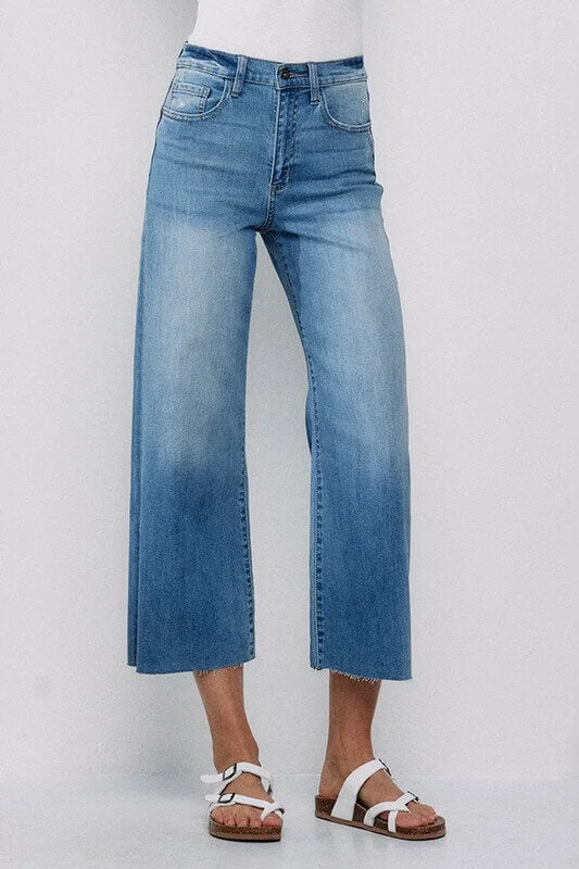 High Rise Crop Wide Leg Jeans Stylish Bootcut Denim Jeans