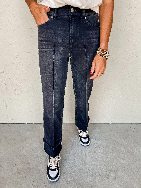 [Dear John] Holly Super High Rise Cuffed Straight Jeans-Jet Set Casual Wide-Legged Denim Jeans