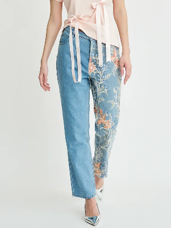 Delia Floral Embroidered Jeans Comfortable Low-Rise Jeans