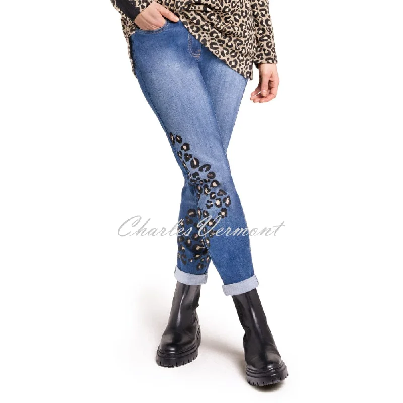 Doris Streich Leopard Print Jeans - Style 853195-56 Elegant Skinny Leg Jeans