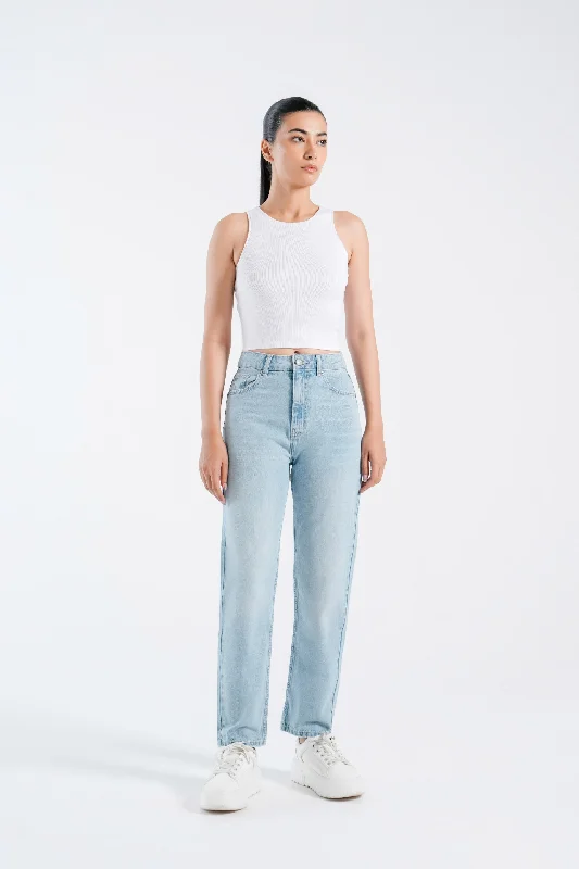 Basic Mom Fit Jeans Elegant Tapered Leg Denim