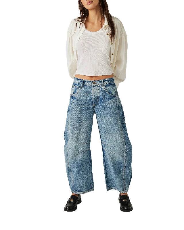 Good Luck Mid Rise Barrel Jeans in Ultra Light Beam Comfortable Zip-Up Skinny Jeans