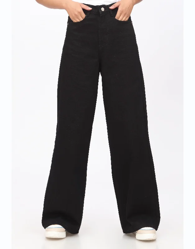 High Rise Wide Leg Jeans Black Comfortable Flare Leg Jeans