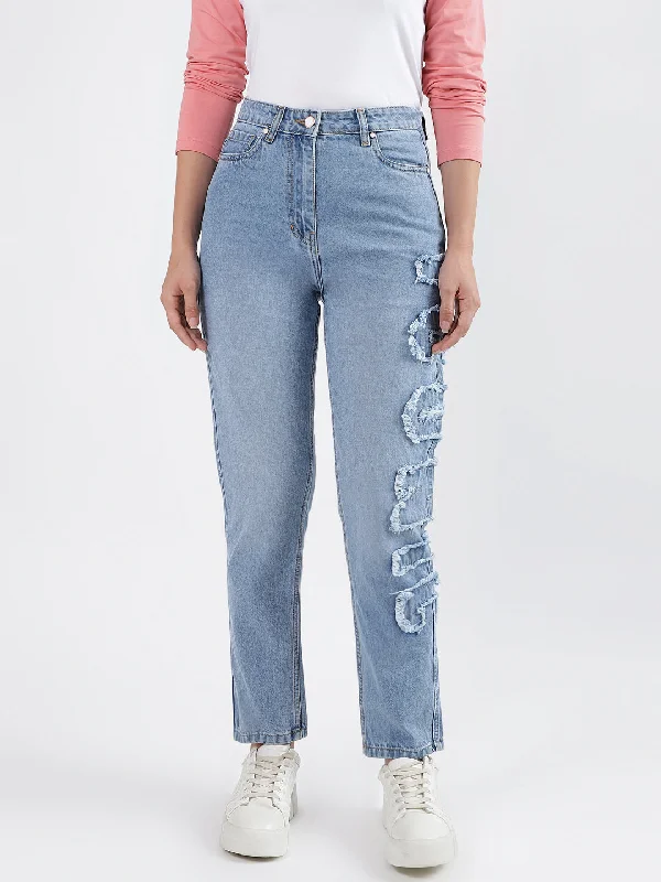 Iconic Women Blue Faded Relaxed Fit Jeans Stylish High-Rise Mom Jeans