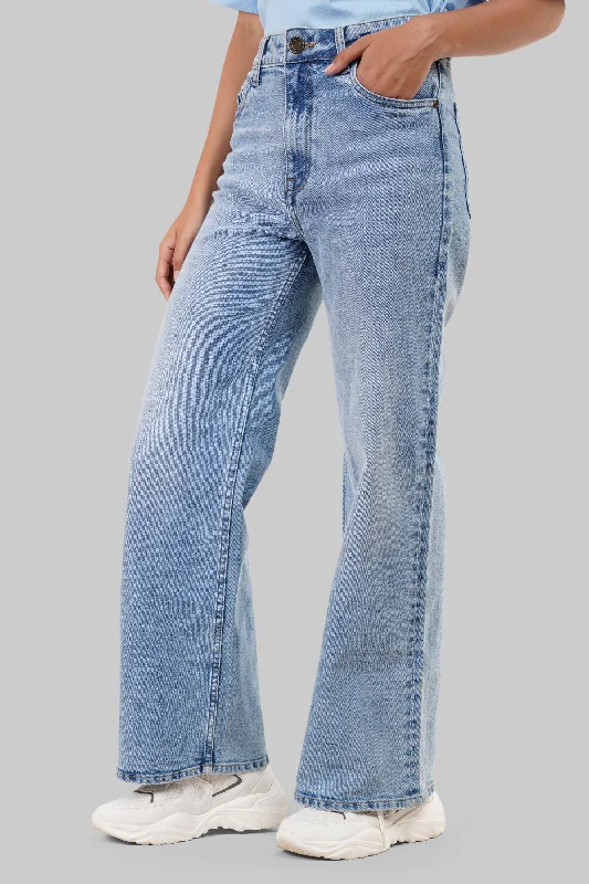 Light Blue High Rise Wide Leg Women Jeans Trendy Low-Rise Bootcut Jeans