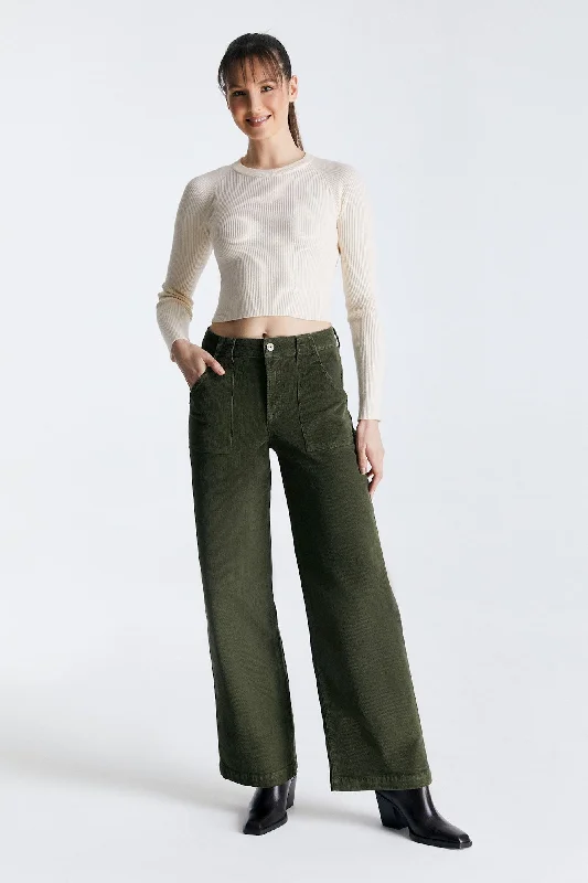 LULU Cord High Waist Jeans green Stylish Acid-Wash Jeans