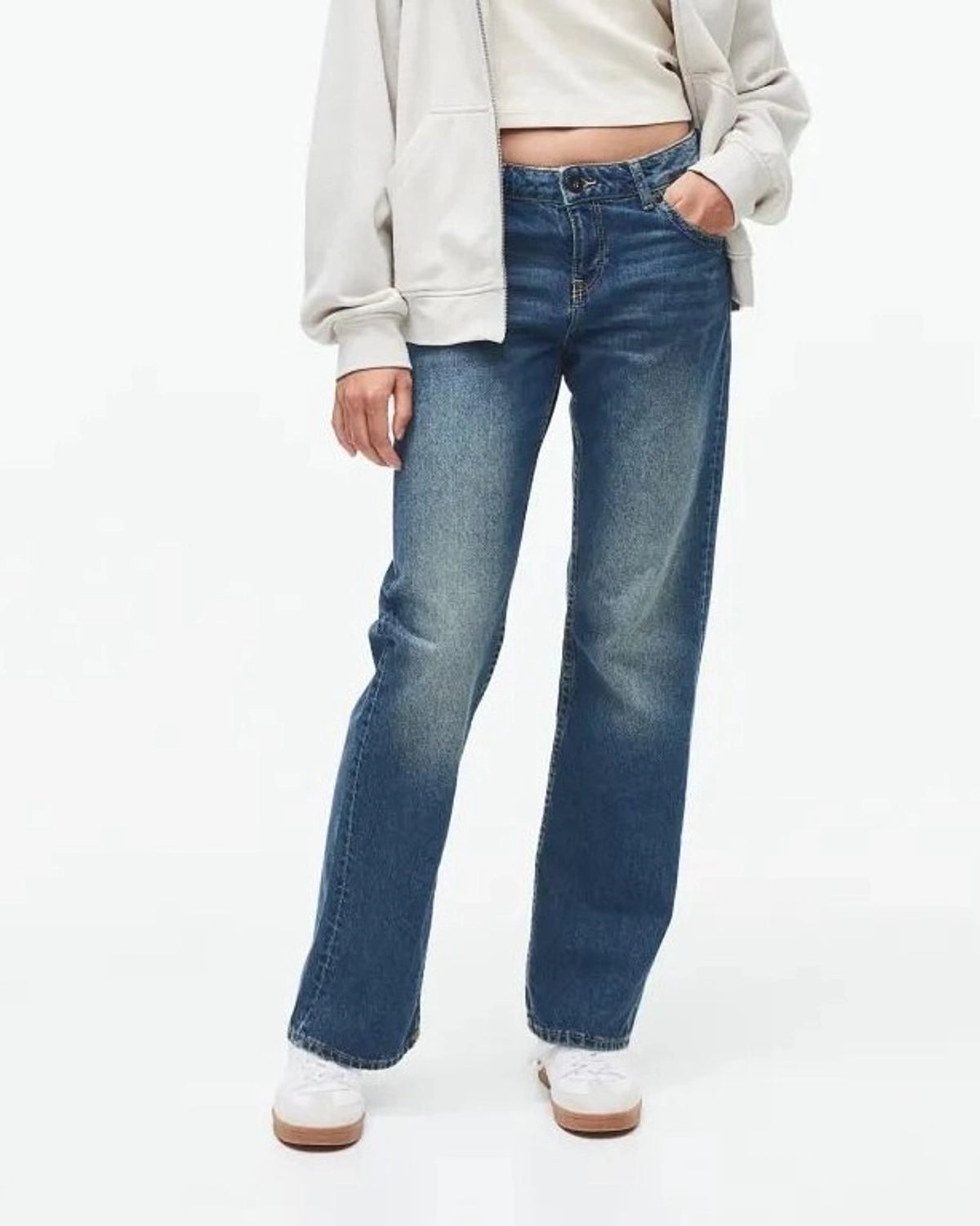 WASHED STRAIGHT JEANS Fashionable Raw Hemmed Jeans