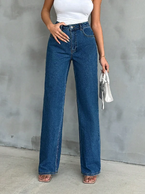 True Blue Wide Leg High Rise jeans Comfortable Straight-Legged Denim