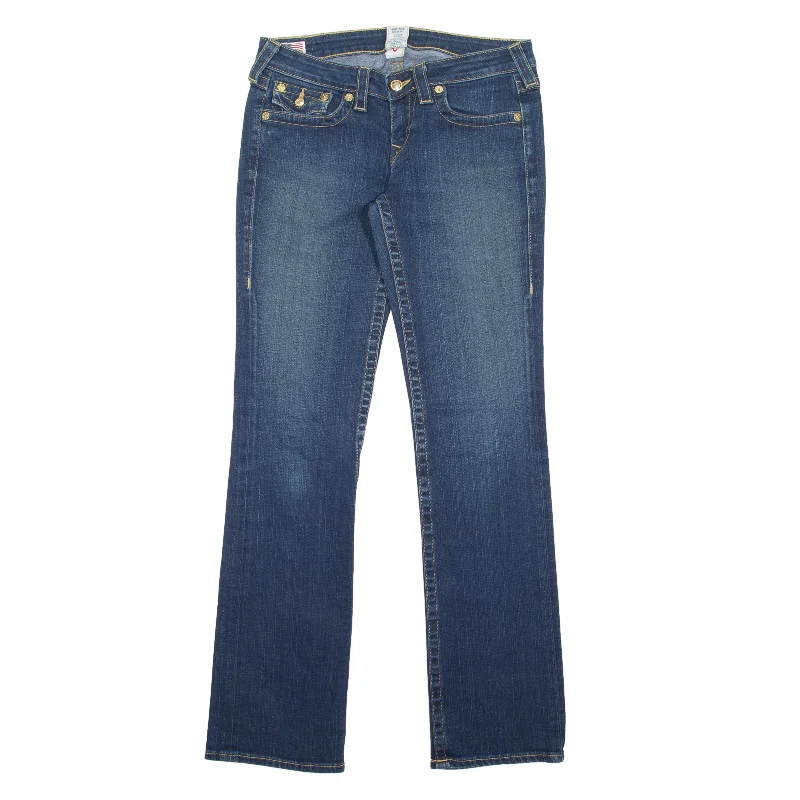 TRUE RELIGION Y2K Billy Jeans Blue Denim Slim Straight Stone Wash Womens W32 L32 Stylish Acid-Wash Jeans