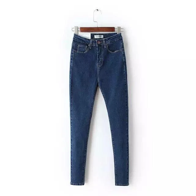 Vintage High Waist Blue Denim Elastic Jeans Casual Straight-Leg Jeans