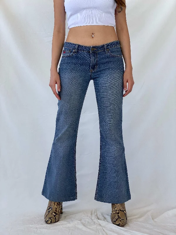 Vintage Paris Blues Soulmate Cut Washed Flared Jeans Comfortable Stretch Denim Jeans