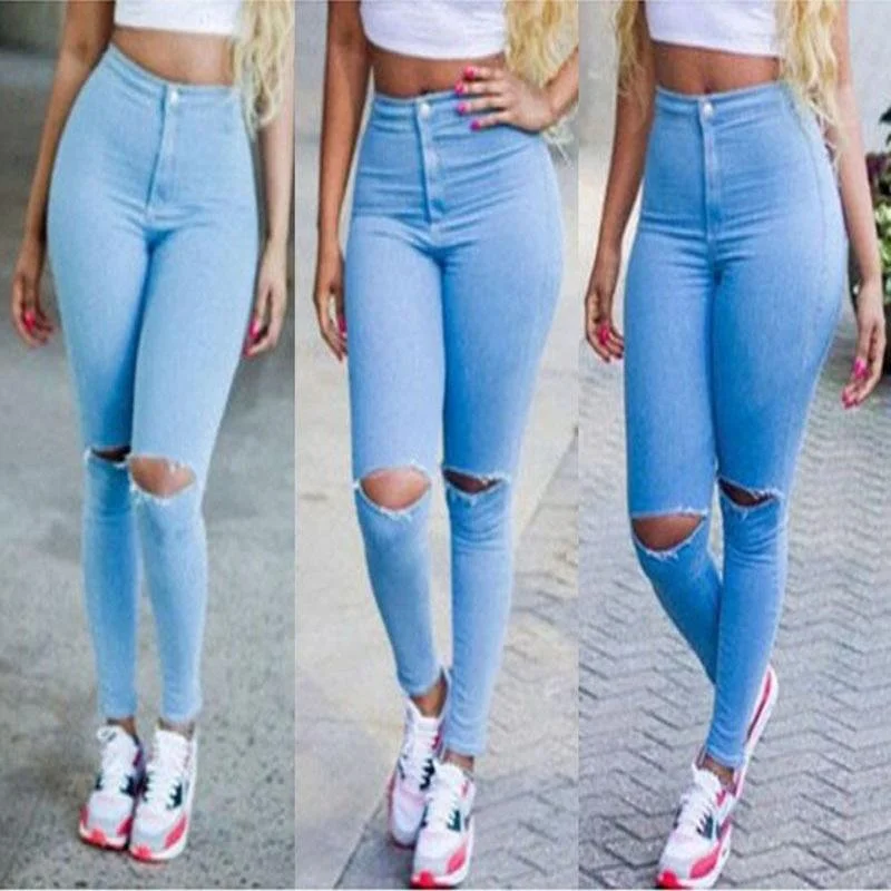 Light Denim Strech Skinny Jeans Cozy Relaxed Fit Denim Jeans